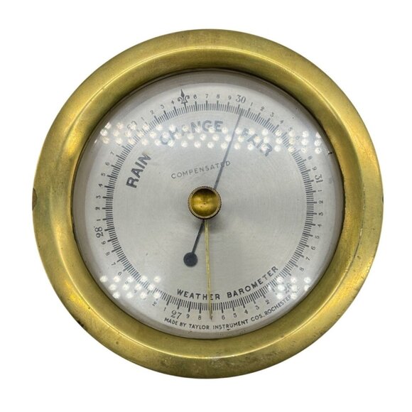taylor compensated weather barometer instrument cos Rochester ship brass READ - Picture 1 of 8